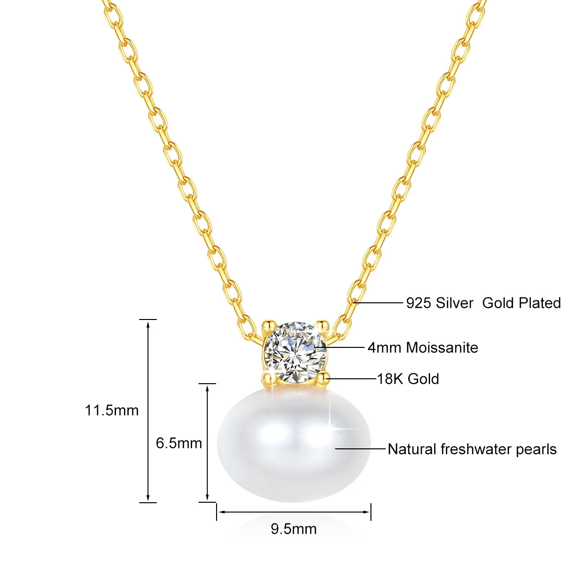 18K Gold Pearl & Moissanite Pendant Necklace - AU750 Certified Luxury Bridal Gift