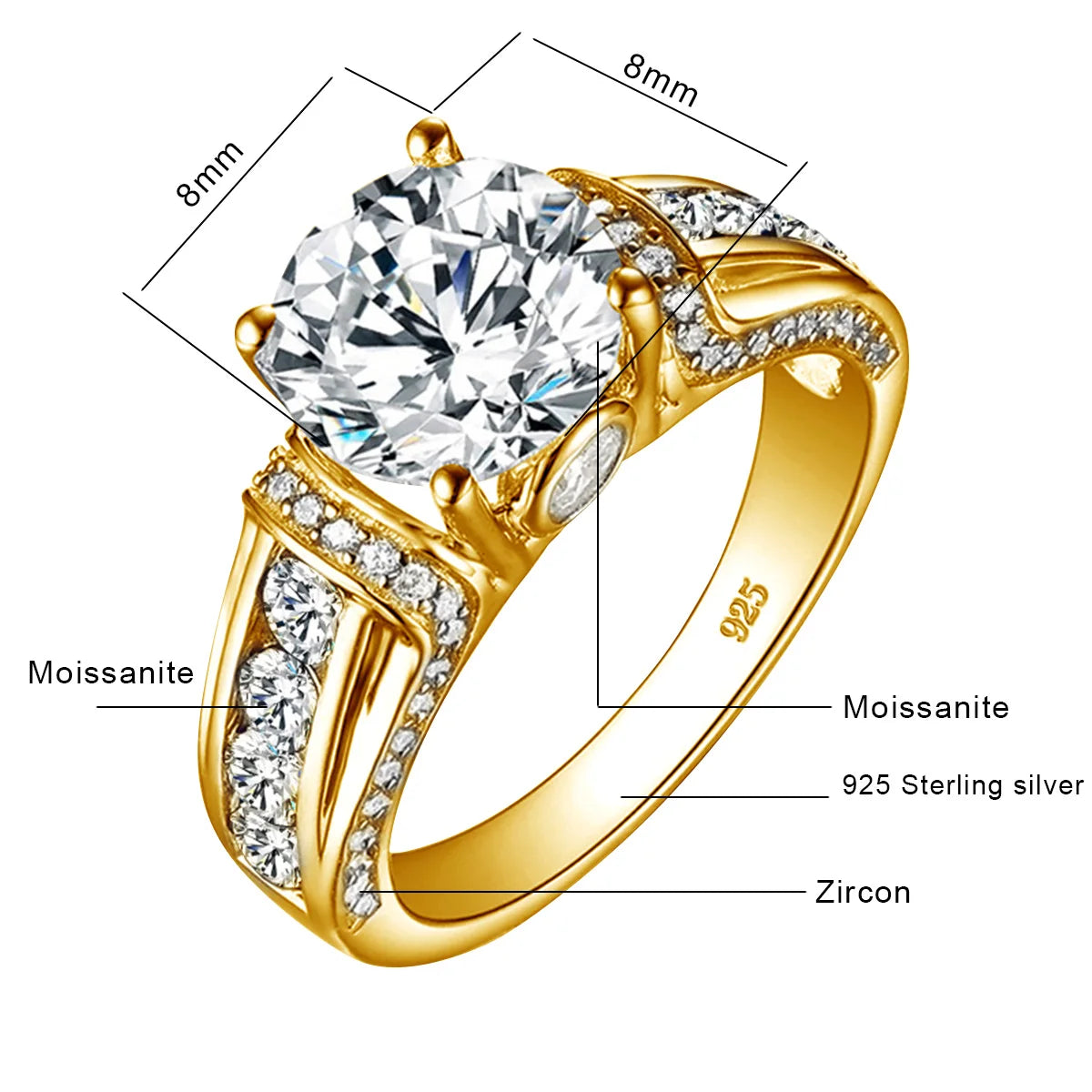 2 Carat Moissanite Diamond Ring for Women – 925 Sterling Silver, D Color VVS1, GRA Certified Wedding Jewelry, Passes Diamond Test