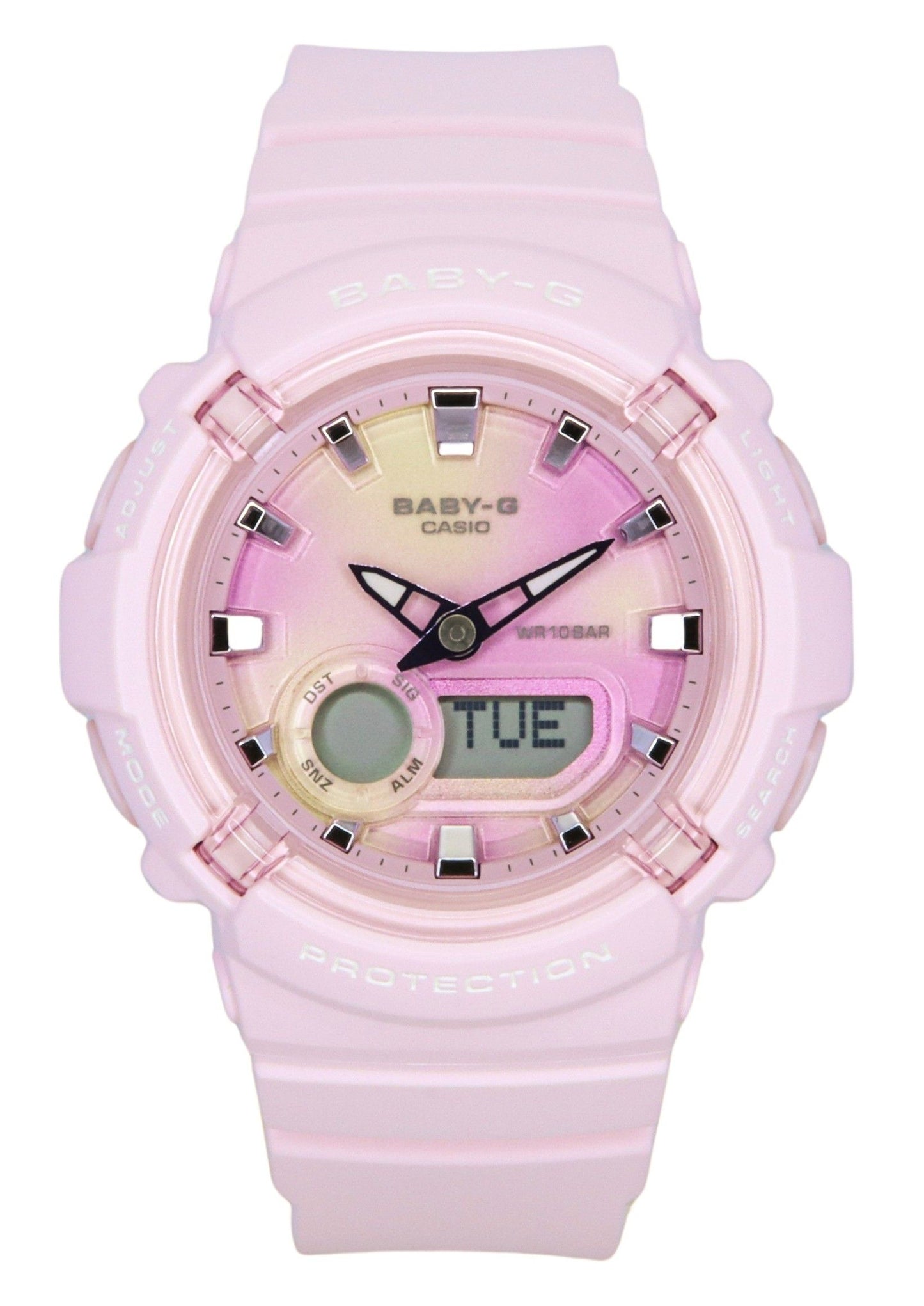 Casio Baby-G Analog Digital Resin Strap Multicolor Dial. A brand-new Casio Baby-G watch featuring a Multicolor dial. Front view.