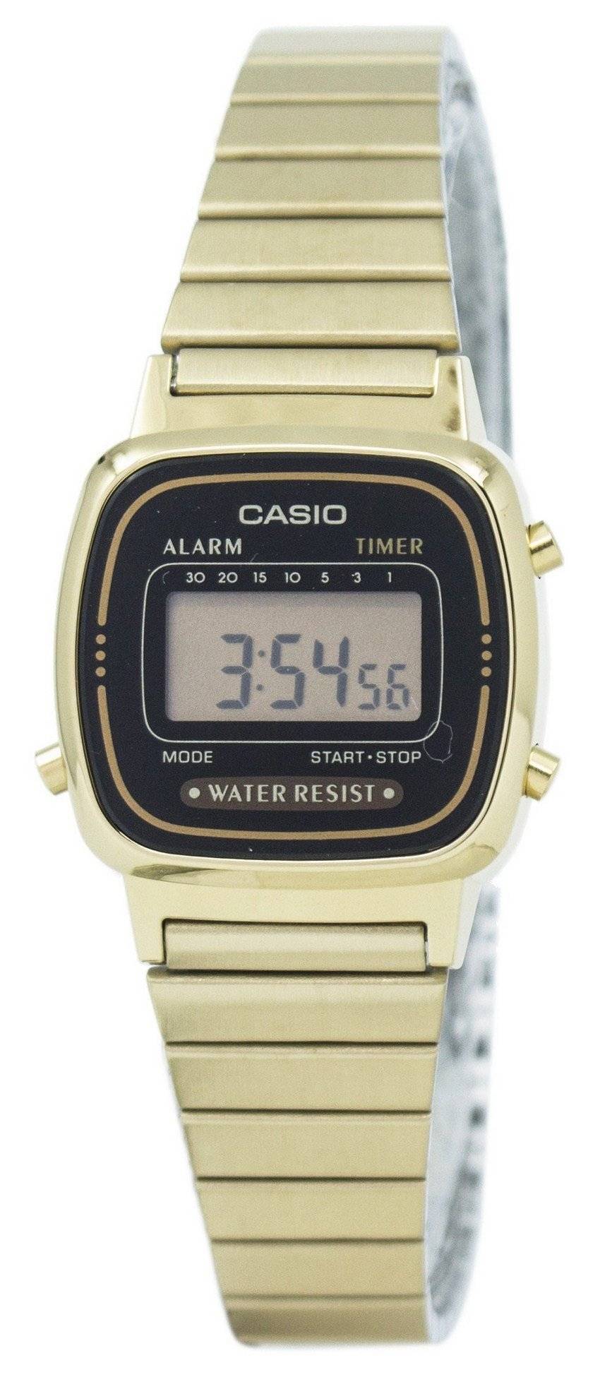 Casio Digital Stainless Steel Alarm Timer LA670WGA-1 Wo. A brand-new Casio watch featuring a Stainless steel strap. Front view.