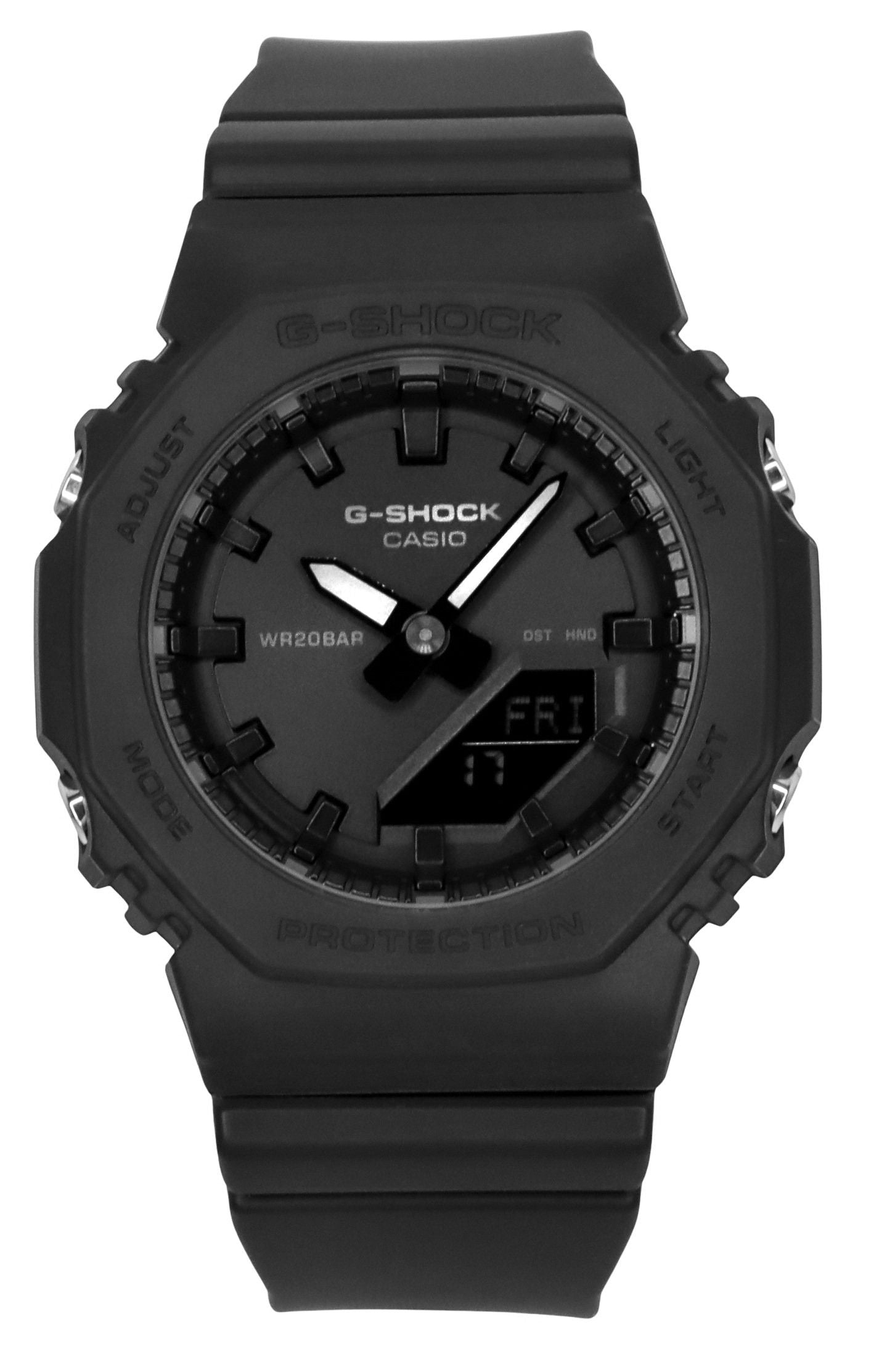 Casio G-Shock Analog Digital Bio-Based Resin Black Dial. A brand-new Casio G-Shock watch featuring a Black dial and a Plastic strap. Side view.
