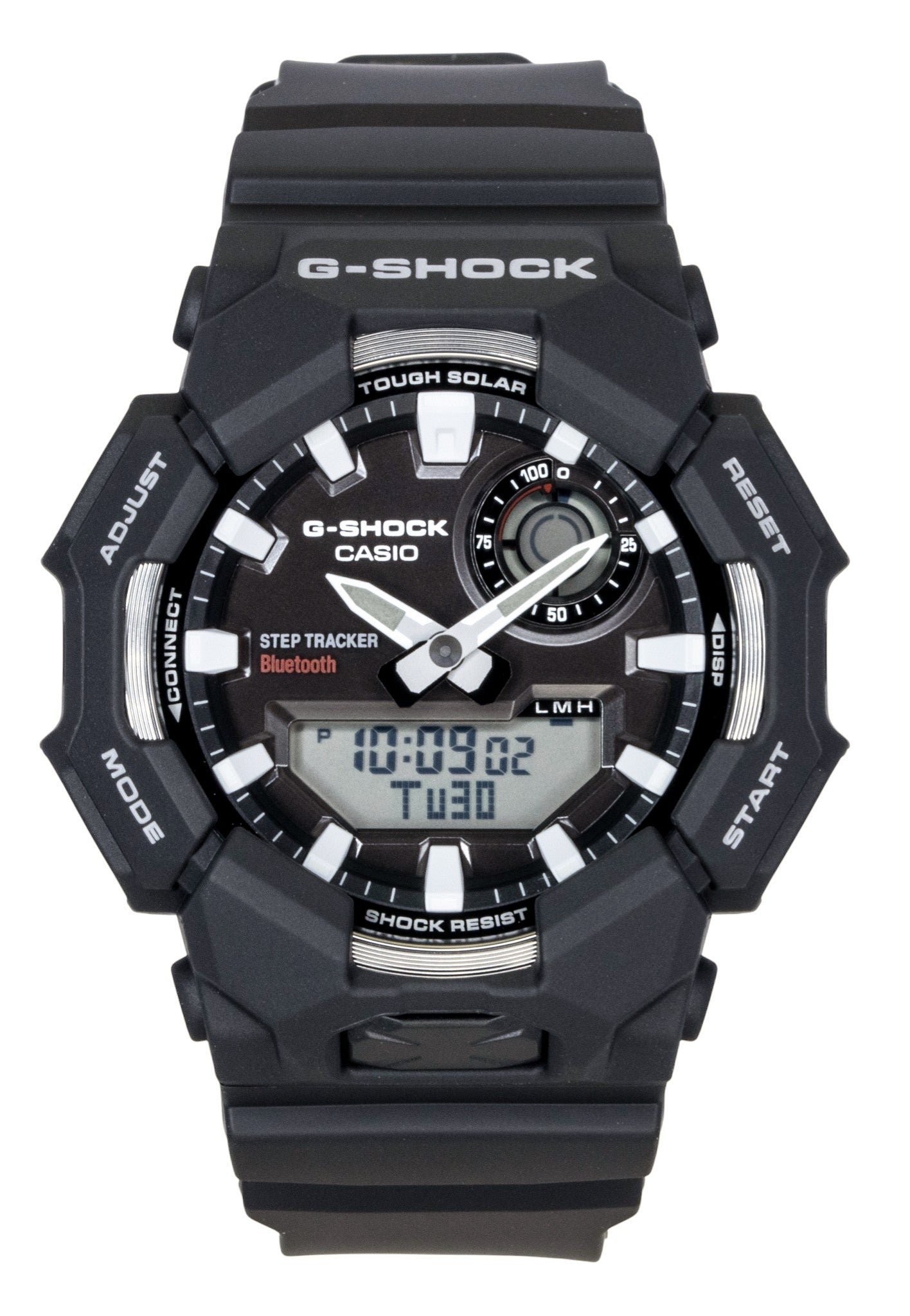Casio G-Shock Analog Digital Smartphone Link Bio-Based. A brand-new Casio G-Shock watch featuring a Black dial and a Plastic strap. Side view.