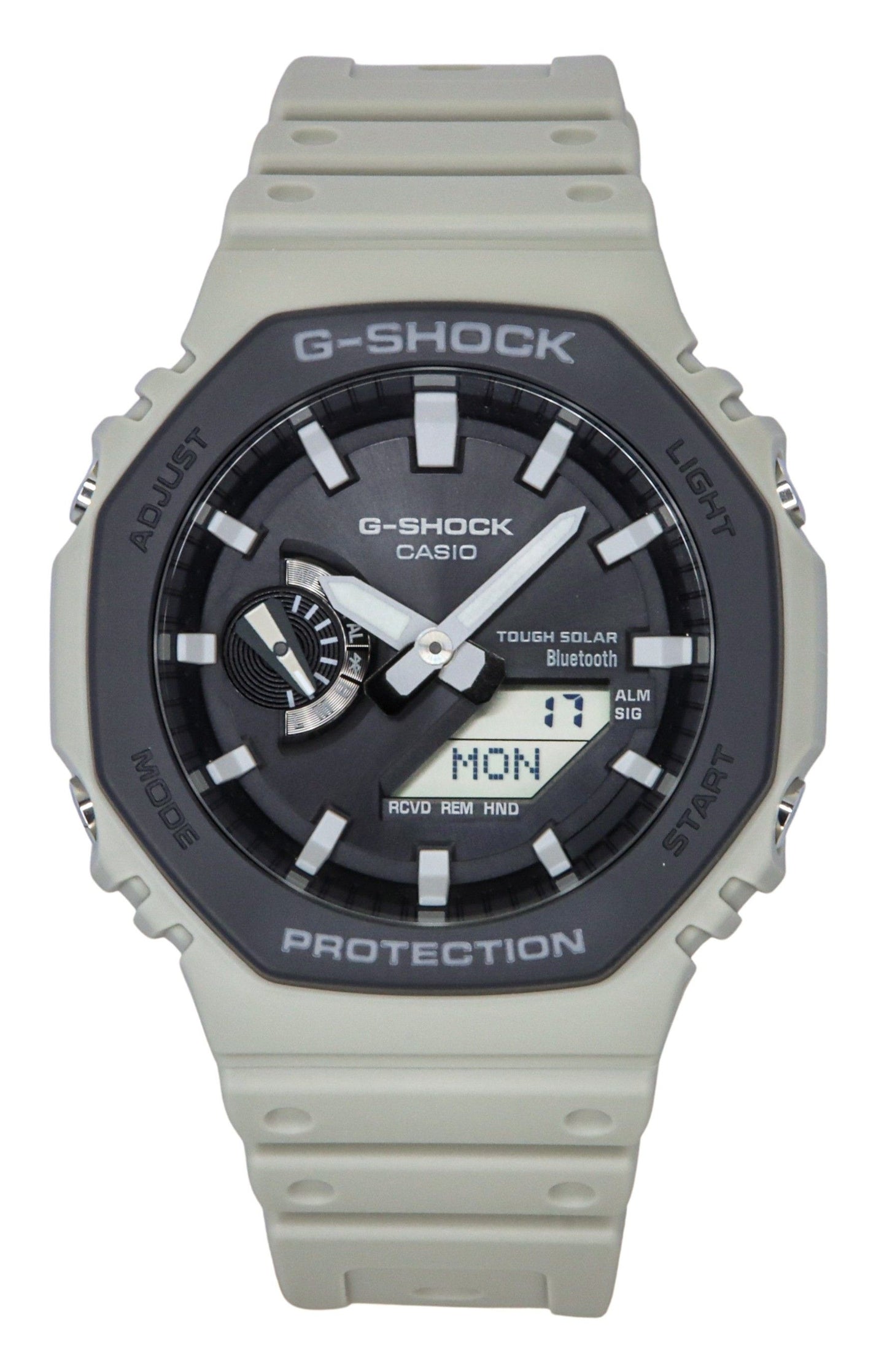 Casio G-Shock Analog Digital Smartphone Link Bio-Based. A brand-new Casio G-Shock watch featuring a Black dial and a Plastic strap. Side view.