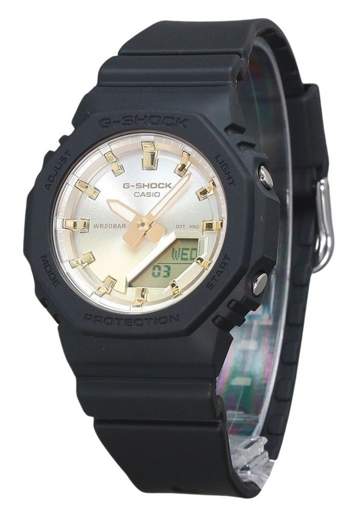 Casio G-Shock Analog Digital Sunset Glow Series Bio Based. A brand-new Casio G-Shock watch featuring a Gold dial. Angled view.