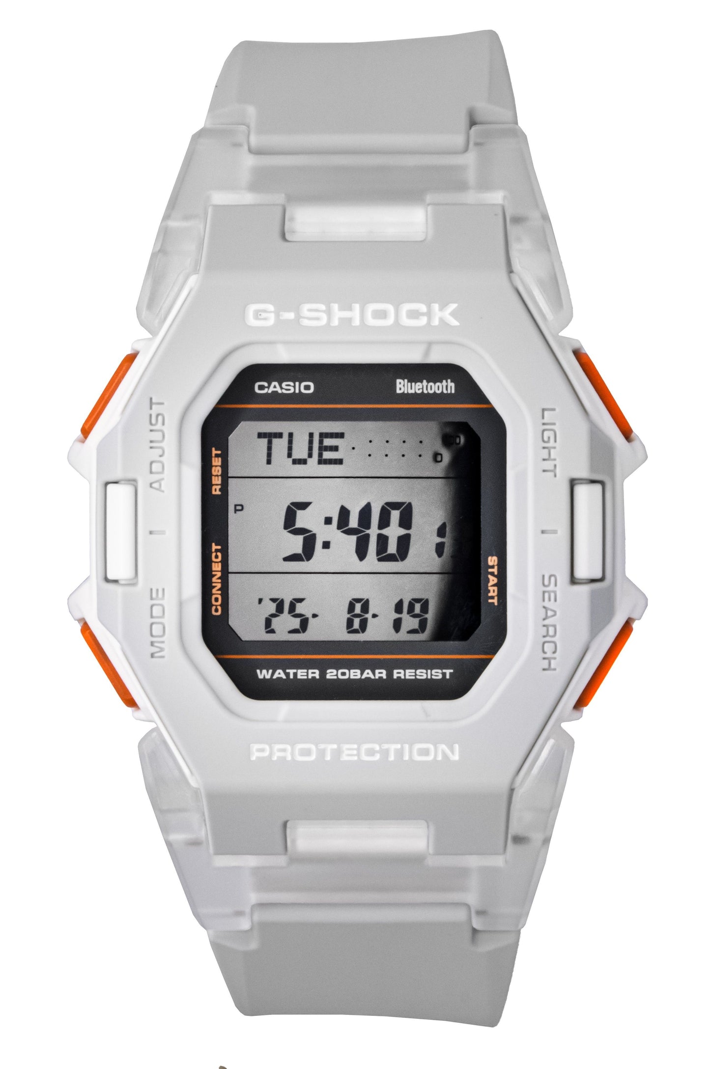 Casio G-Shock Digital Smartphone Link Resin Strap Quartz. A brand-new Casio G-Shock watch featuring a Plastic strap. Angled view.