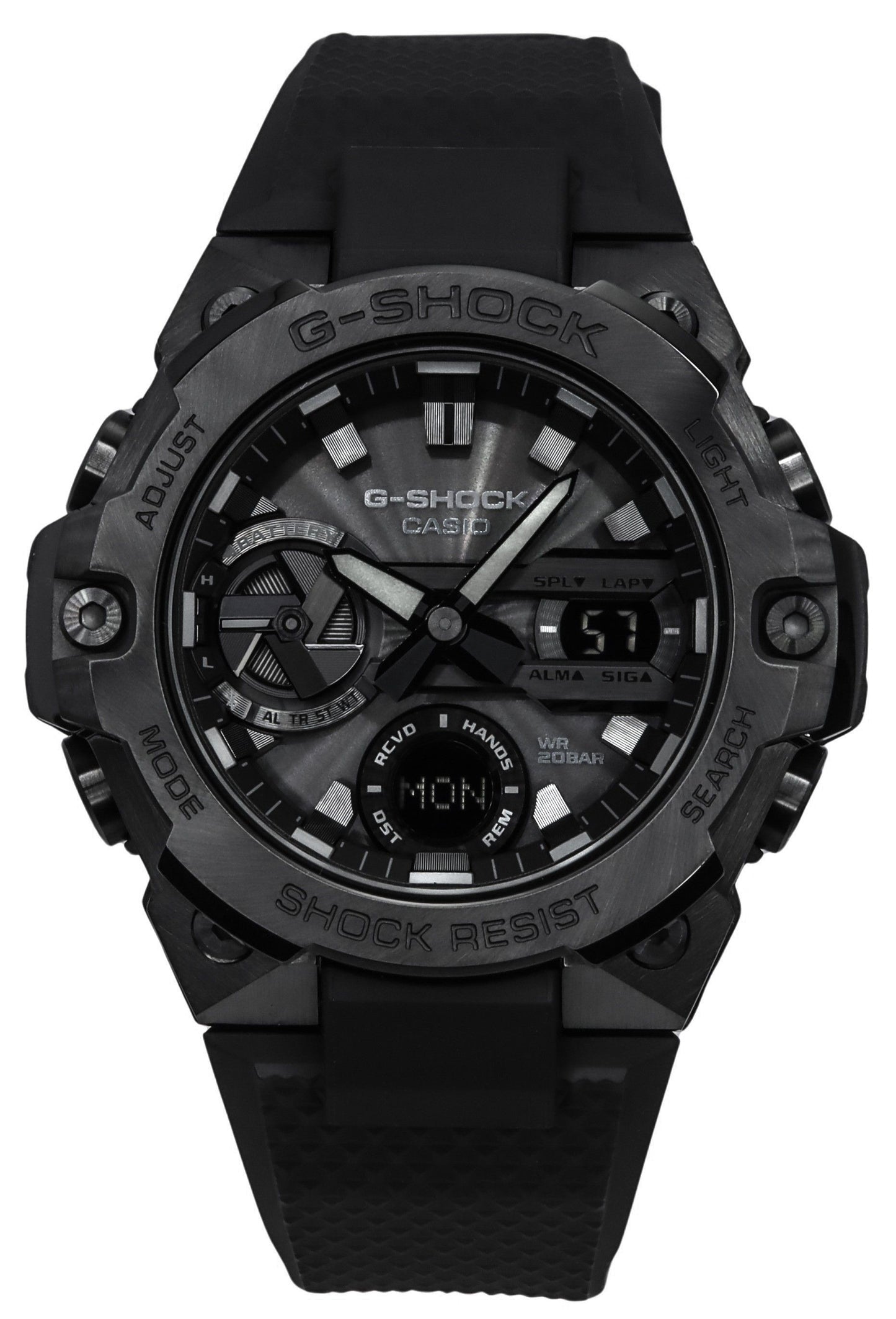 Casio G-Shock G-Steel Black Mobile Link Analog Digital. A brand-new Casio G-Shock watch. Angled view.