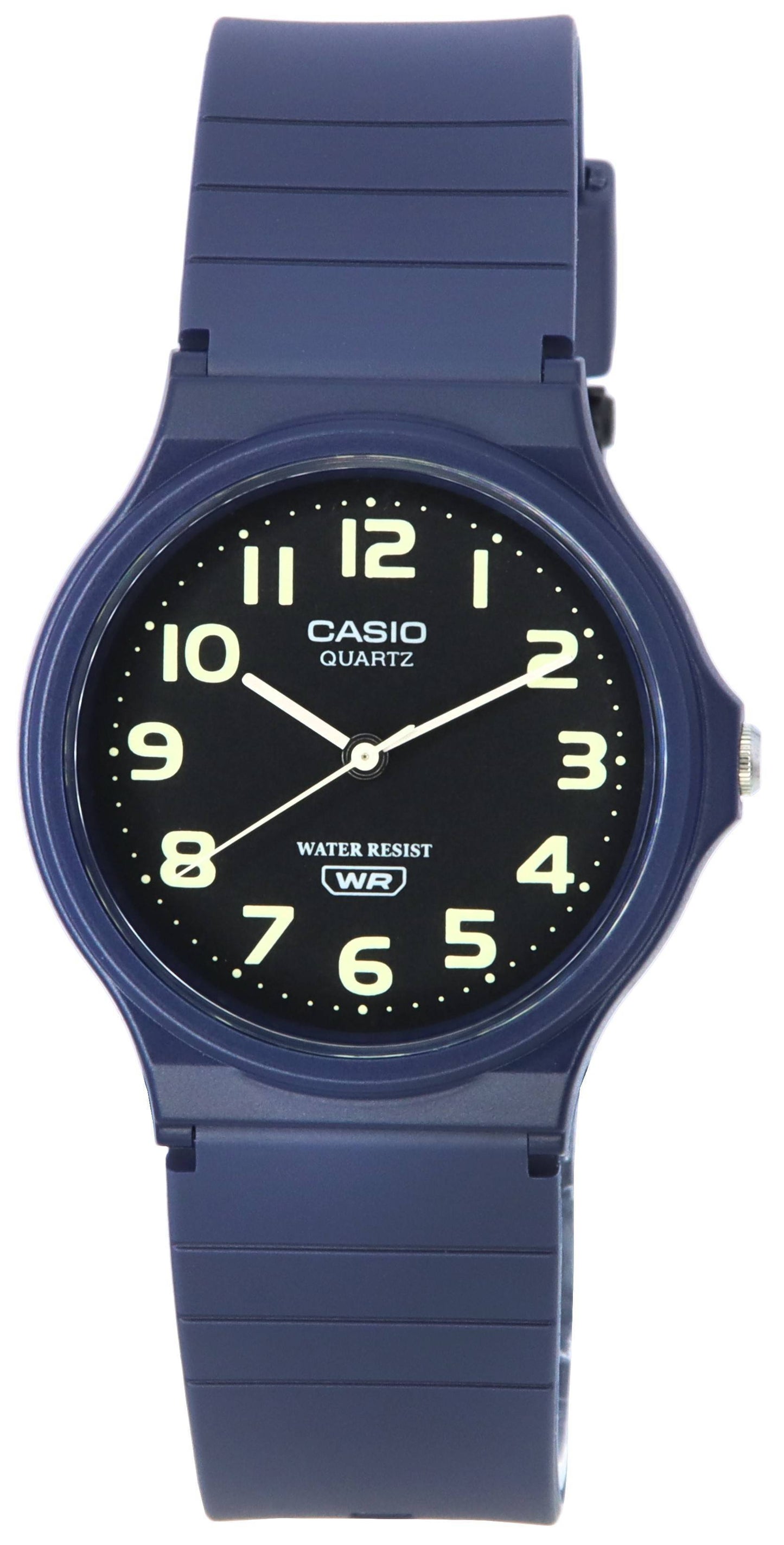 Casio Standard Analog Black Dial Quartz MQ24UC-2B. A brand-new Casio Standard watch featuring a Black dial. Side view.