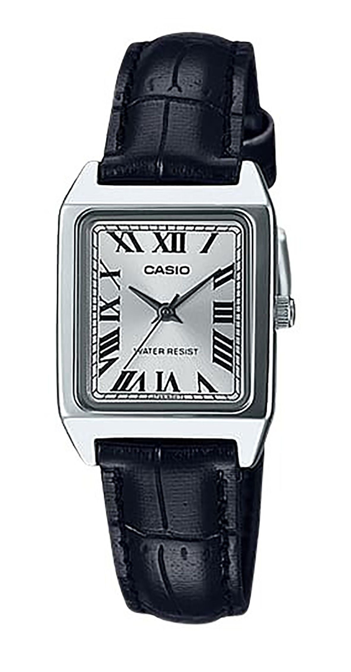 Casio Standard Analog Leather Strap Silver Dial Quartz Wo. A brand-new Casio Standard watch featuring a Silver dial and a Leather strap. Angled view.