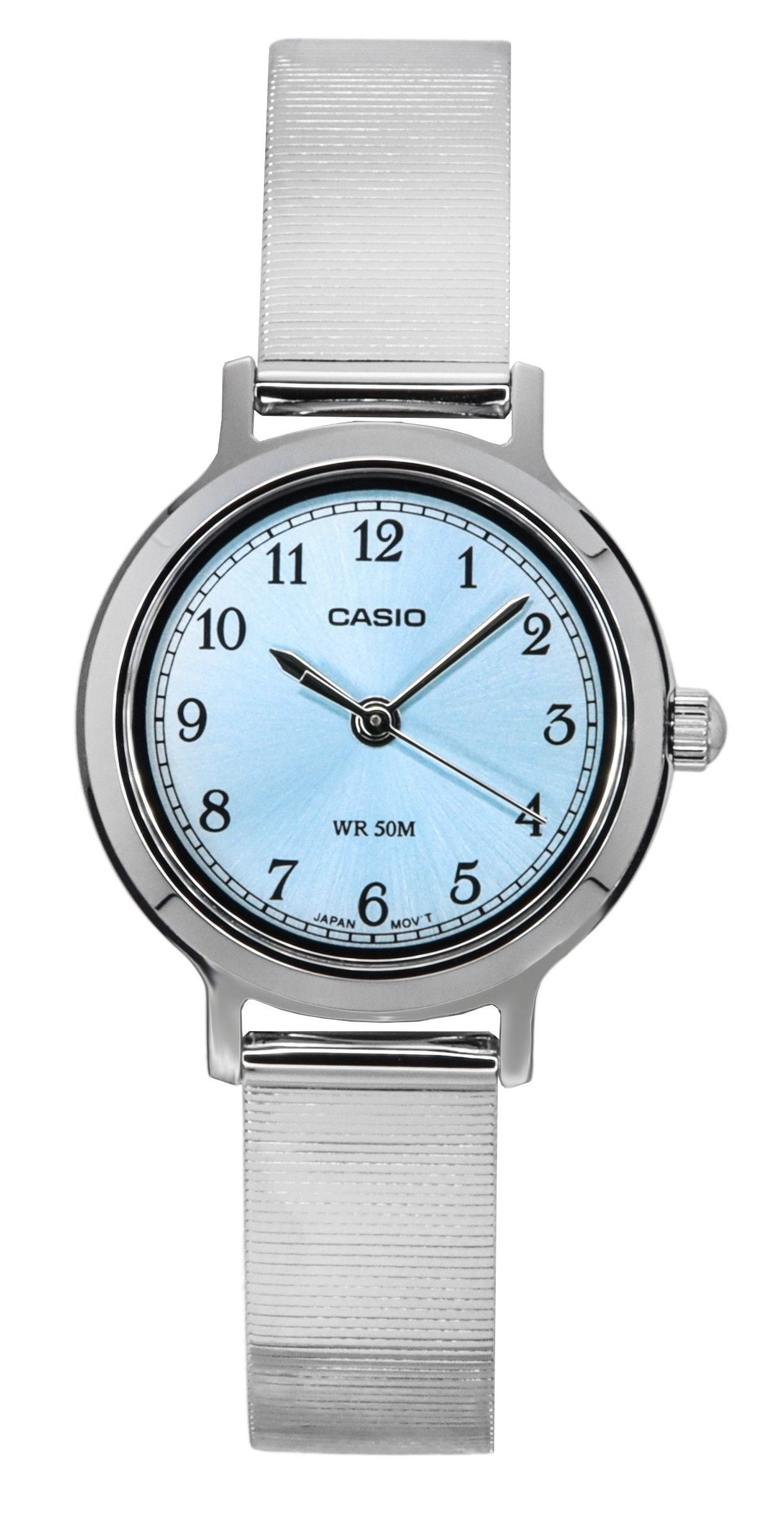 Casio Standard Analog Stainless Steel Blue Dial Quartz Wo. A brand-new Casio Standard watch featuring a Blue dial and a Stainless steel strap. Side view.