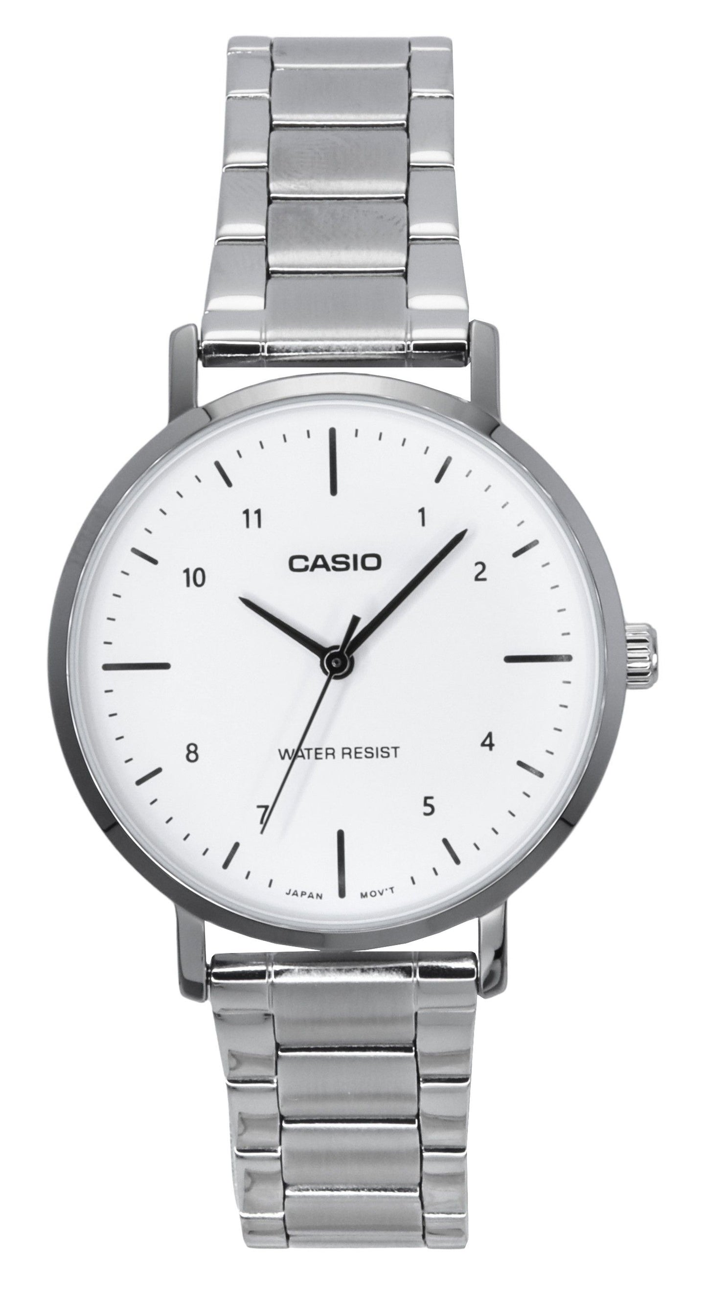 Casio Standard Analog Stainless Steel White Dial Quartz Wo. A brand-new Casio Standard watch featuring a White dial and a Stainless steel strap. Side view.