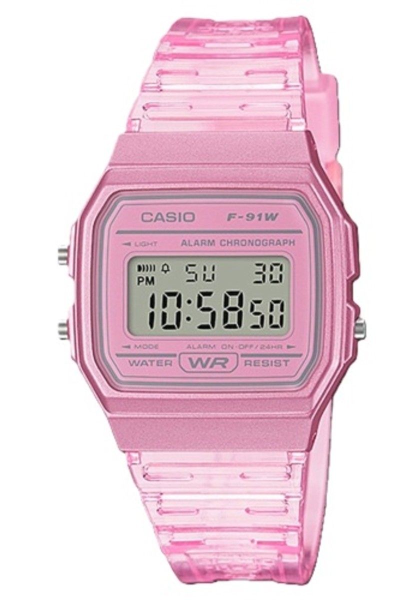 Casio Youth Pink Resin Digital F91WS-4 Stainless Steel. A brand-new Casio Youth watch. Front view.