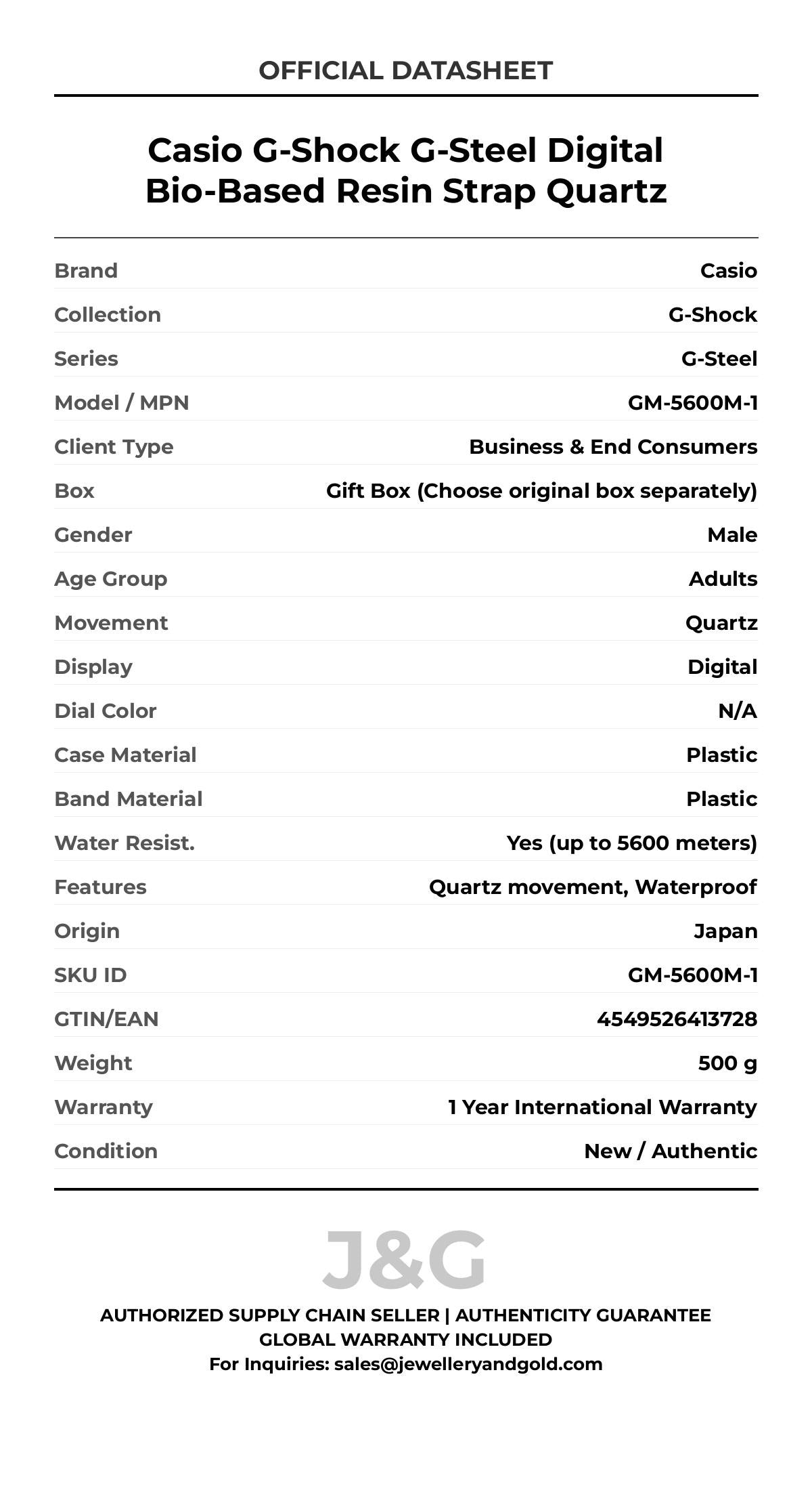 Casio G-Shock G-Steel Digital Bio-Based Resin Strap Quartz. A brand-new Casio G-Shock watch featuring a N/A dial and a Plastic strap. Side view. - DS_FINAL