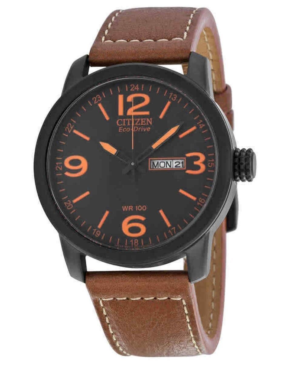 Citizen Eco-Drive Stainless Steel Water Resistant. A brand-new Citizen Eco-Drive watch featuring a Leather strap. Front view.