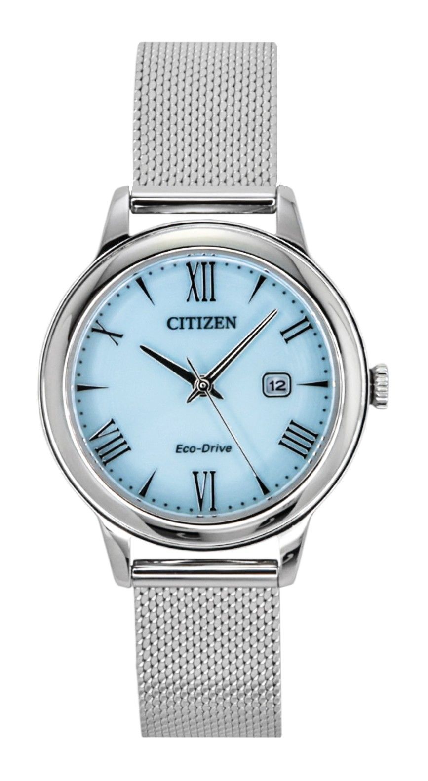 Citizen Elegance Stainless Steel Blue Dial Eco-Drive 100M Wo. A brand-new Citizen Eco-Drive watch featuring a Blue dial and a Stainless steel strap. Front view.
