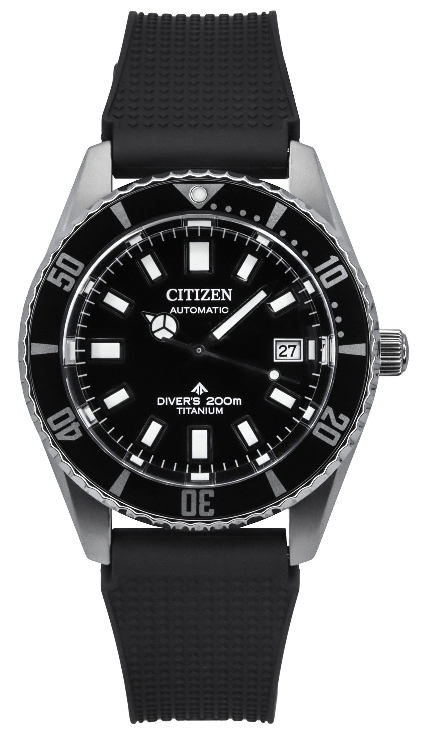 Citizen Promaster Fujitsubo Super Titanium Polyurethane. A brand-new Citizen Promaster watch featuring a Black dial and a Polyurethane (PU) strap. Side view.