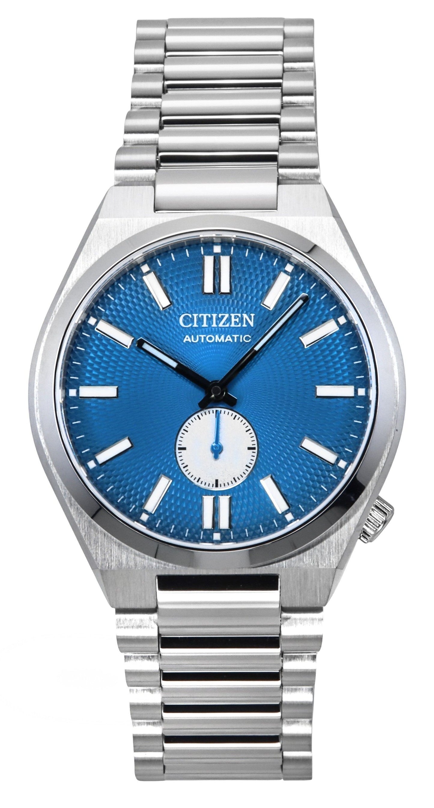 Citizen Tsuyosa Small Second Stainless Steel Blue Dial. A brand-new Citizen Tsuyosa watch featuring a Blue dial and a Stainless steel strap. Angled view.