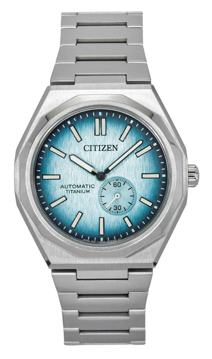 Citizen Zenshin 60 Super Titanium Light Blue Dial Automatic. A brand-new Citizen Zenshin watch featuring a Blue dial and a Titanium strap. Front view.