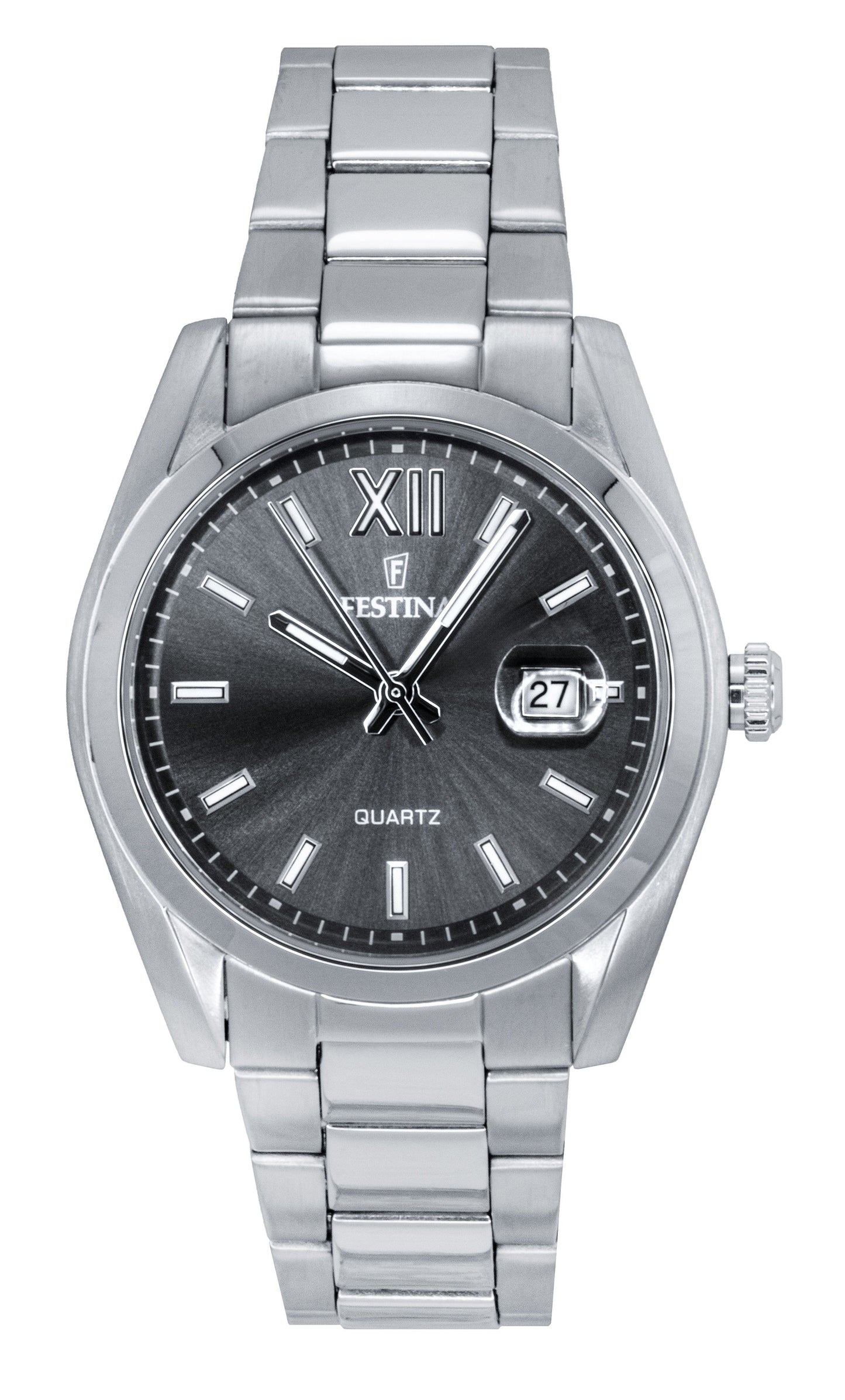 Festina Classic Stainless Steel Grey Dial Quartz. A brand-new Festina Classic watch featuring a Grey dial and a Stainless steel strap. Side view.