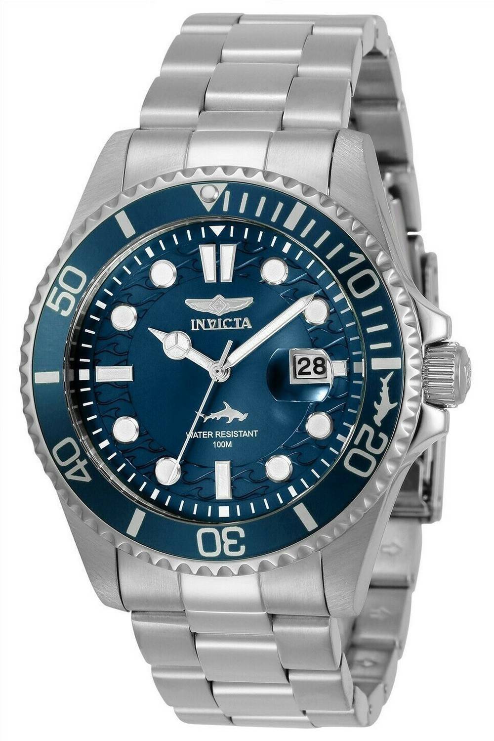 Invicta Pro Diver 30019 Quartz Stainless Steel. A brand-new Invicta Pro Diver watch featuring a Stainless steel strap. Side view.
