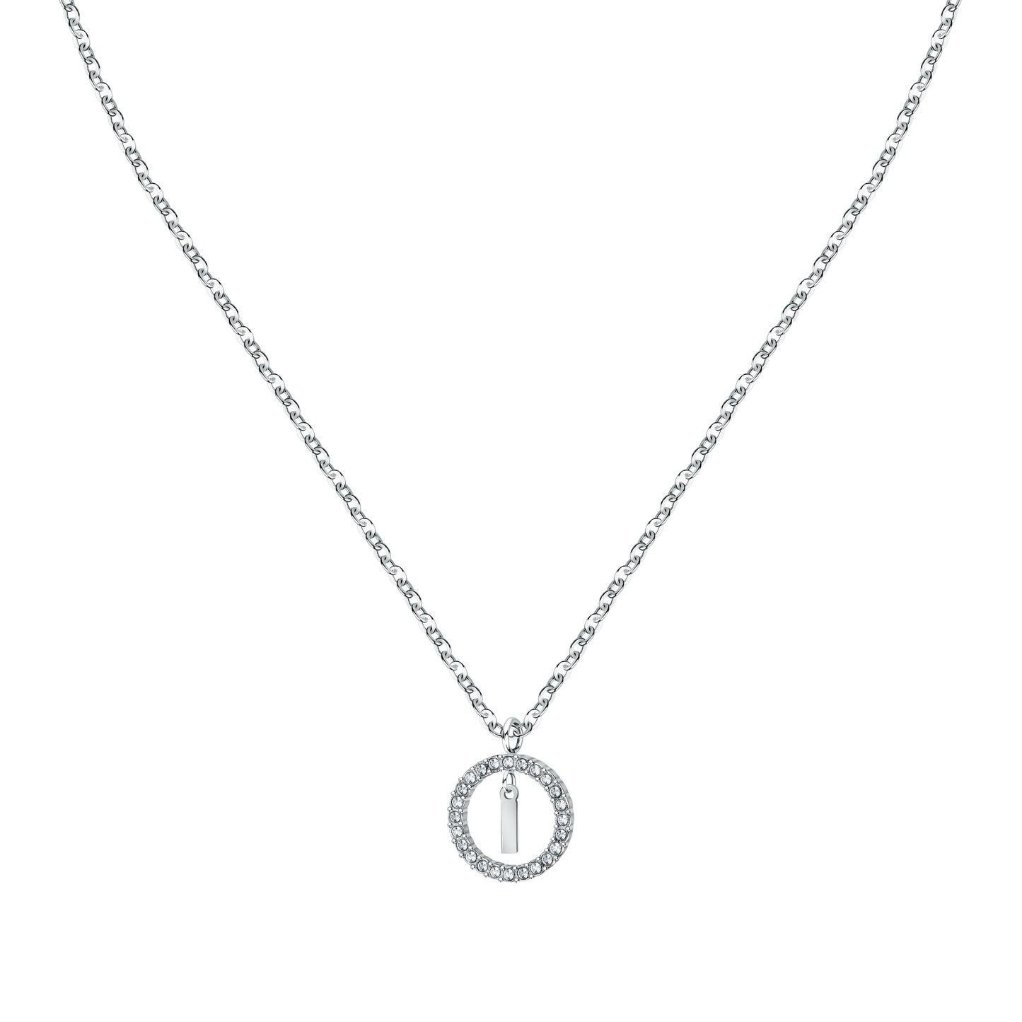 La Petite Story Letter I Steel Necklace With Clear Crystal. A brand-new La Petite Story watch. Front view.