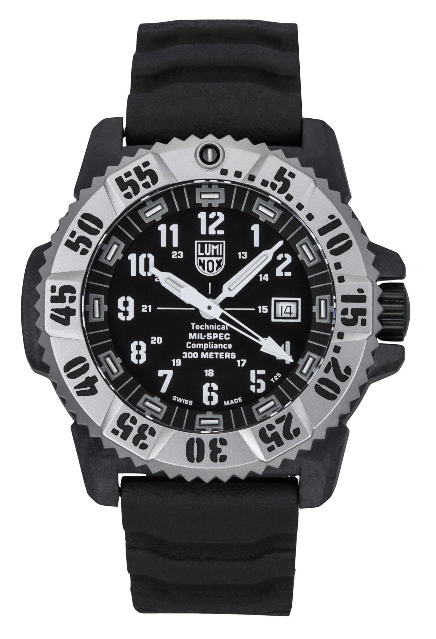 Luminox MIL-SPEC Rubber And Nylon Strap Black Dial Quartz. A brand-new Luminox MIL-SPEC watch featuring a Black dial and a Nylon strap. Front view.