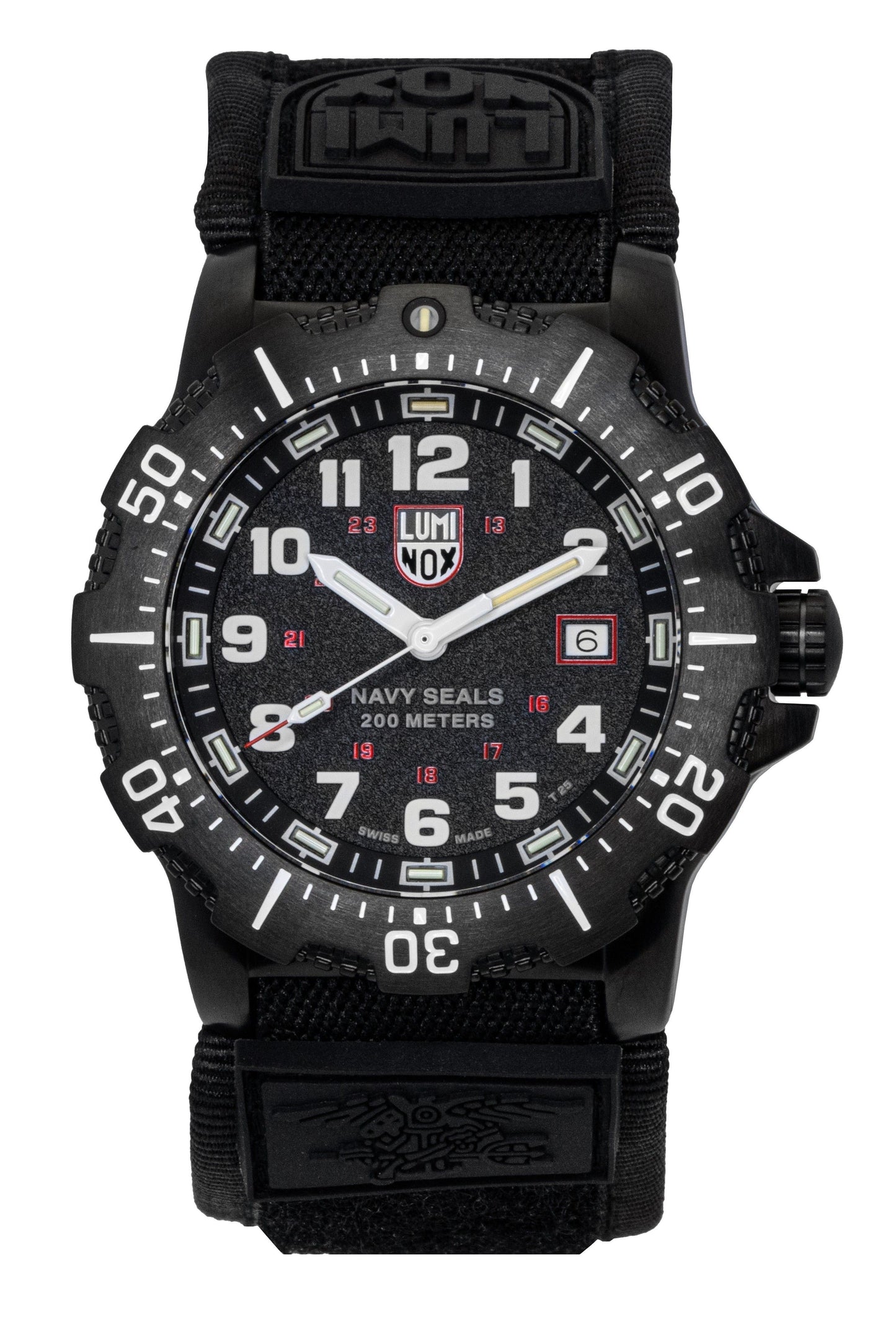 Luminox Navy Seal Military Rubber Strap Black Dial Quartz. A brand-new Luminox watch featuring a Black dial and a Rubber strap. Angled view.