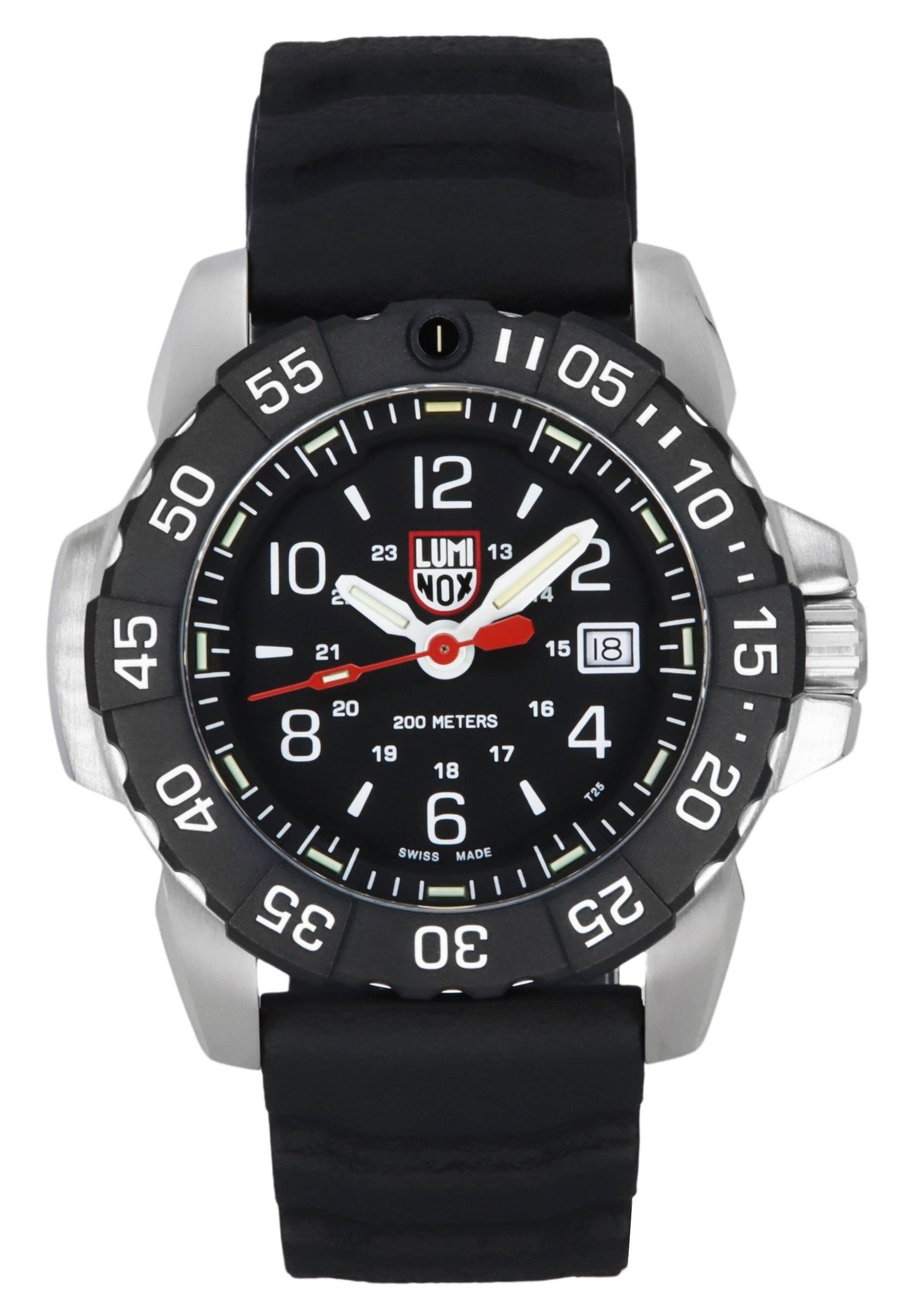 Luminox Navy Seal RSC Rubber Strap Black Dial Quartz. A brand-new Luminox watch featuring a Black dial and a Rubber strap. Angled view.