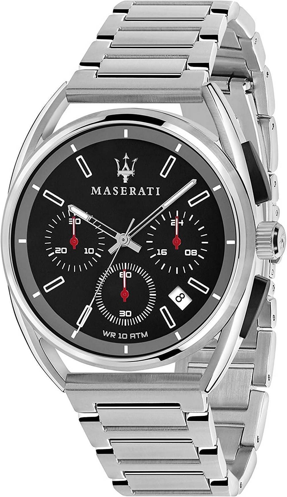 Maserati Trimarano Chronograph Quartz R8873632003 100M. A brand-new Maserati Trimarano watch featuring a Stainless steel strap. Side view.