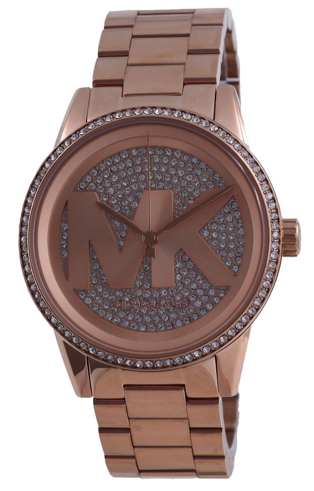 Michael Kors Ritz Diamond Accent Stainless Steel Quartz Wo. A brand-new Michael Kors Ritz watch featuring a Stainless steel strap. Angled view.
