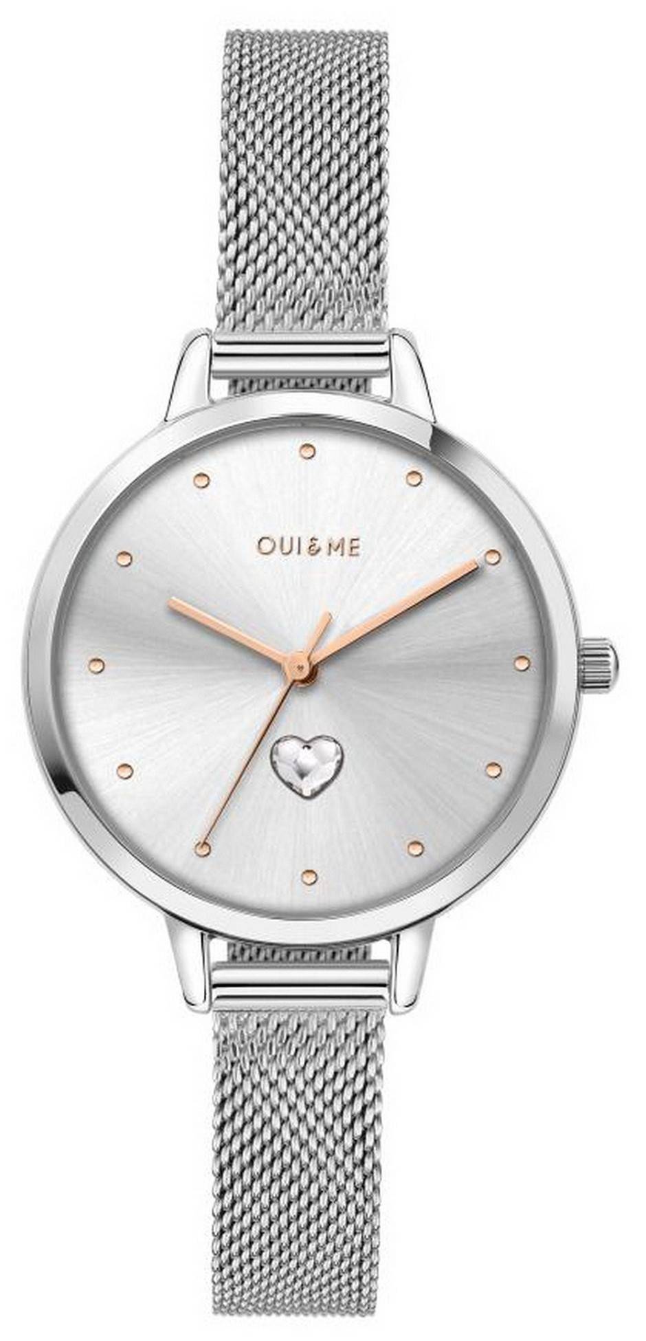 Oui & Me Petite Amourette Silver Sunray Dial Stainless. A brand-new Oui & Me Amourette watch featuring a Stainless steel strap. Angled view.