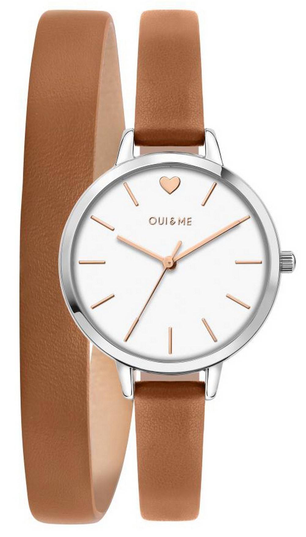 Oui & Me Petite Amourette White Dial Leather Strap Quartz. A brand-new Oui & Me Amourette watch featuring a White dial and a Leather strap. Angled view.
