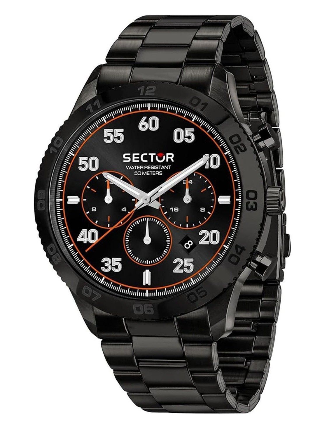 Sector 270 Multifunction Stainless Steel Black Dial Quartz. A brand-new Sector 270 watch featuring a Black dial and a Stainless steel strap. Front view.