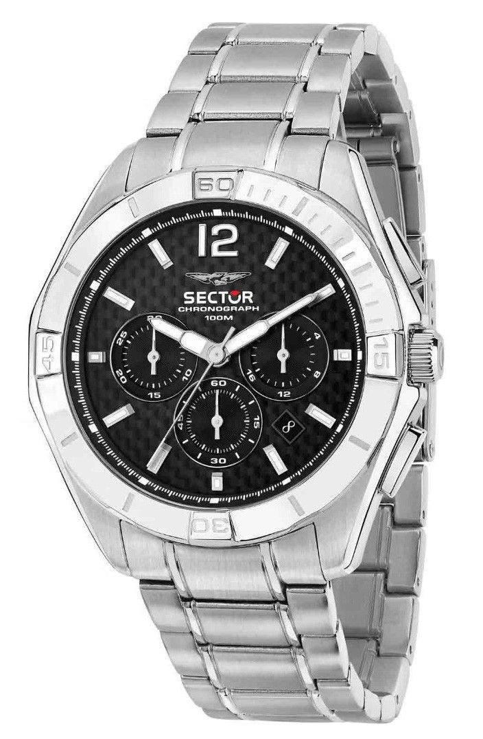Sector 790 Chronograph Stainless Steel Black Dial Quartz. A brand-new Sector 790 watch featuring a Black dial and a Stainless steel strap. Front view.