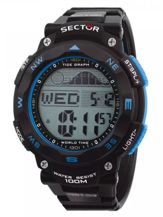 Sector EX-35 Digital Black Dial Quartz R3251534002 100M. A brand-new Sector EX-35 watch featuring a Black dial and a Polyurethane (PU) strap. Side view.