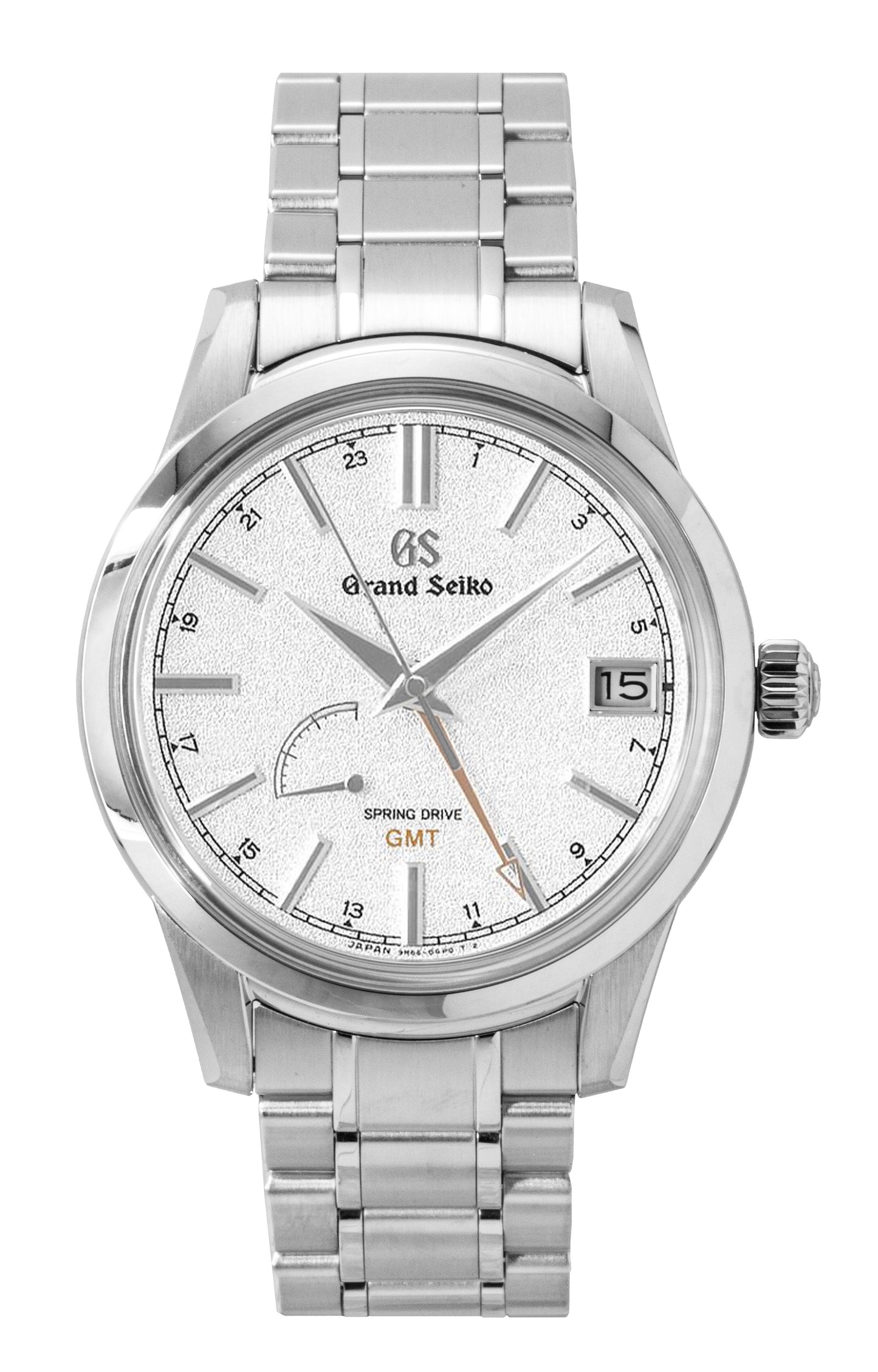 Seiko Grand Seiko Elegance GMT Stainless Steel Silver Dial. A brand-new Grand Seiko Elegance watch featuring a Silver dial and a Stainless steel strap. Angled view.