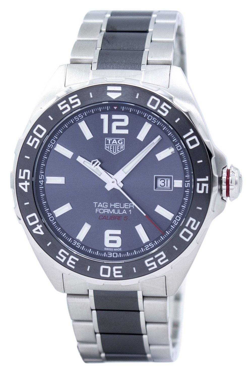 Tag Heuer Formula 1 Automatic Stainless Steel. A brand-new Tag Heuer Formula 1 watch featuring a Stainless steel strap. Side view.