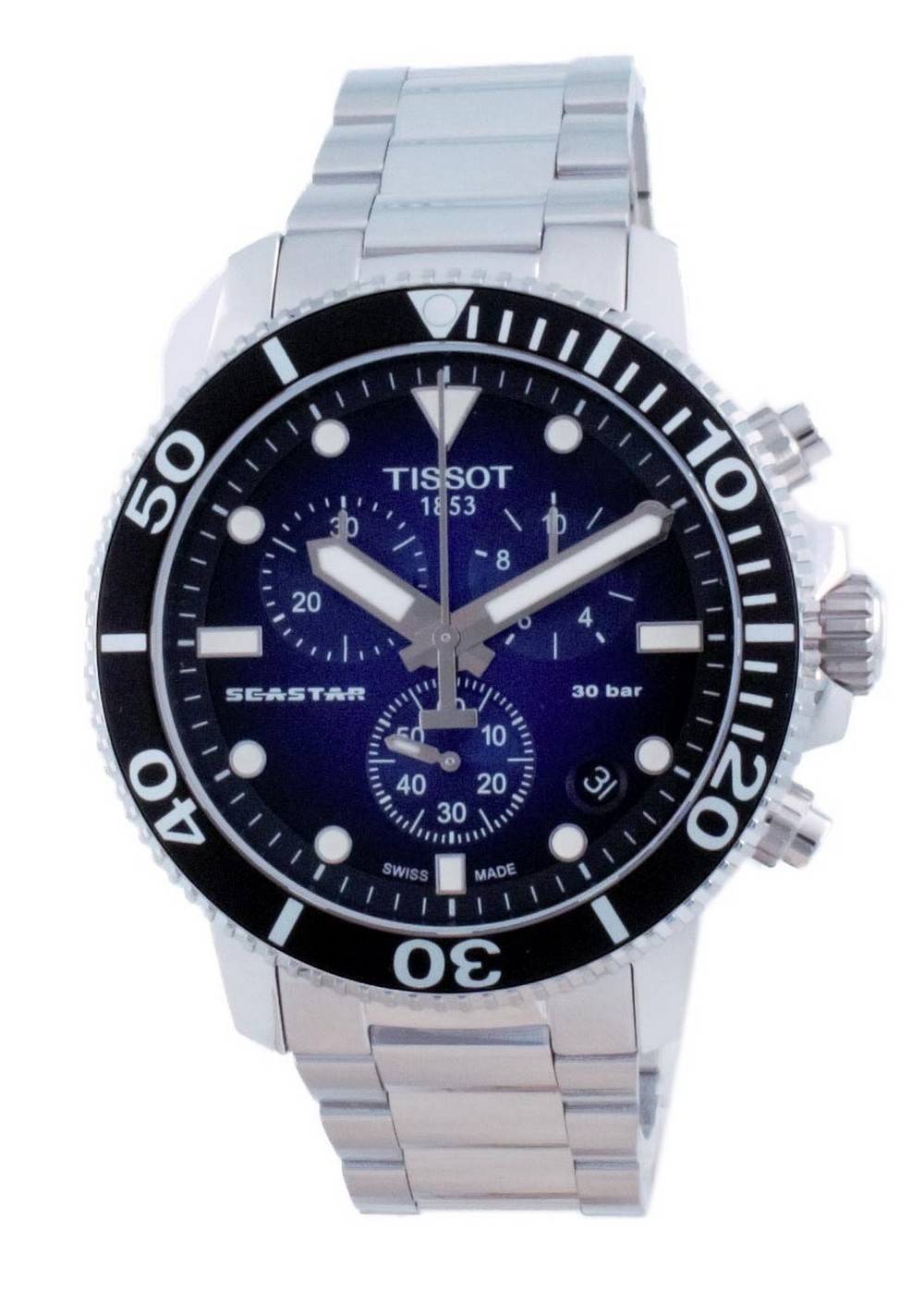 Tissot T-Sport Seastar 1000 Chronograph Quartz Diver's. A brand-new Tissot T-Sport watch featuring a Stainless steel strap. Front view.