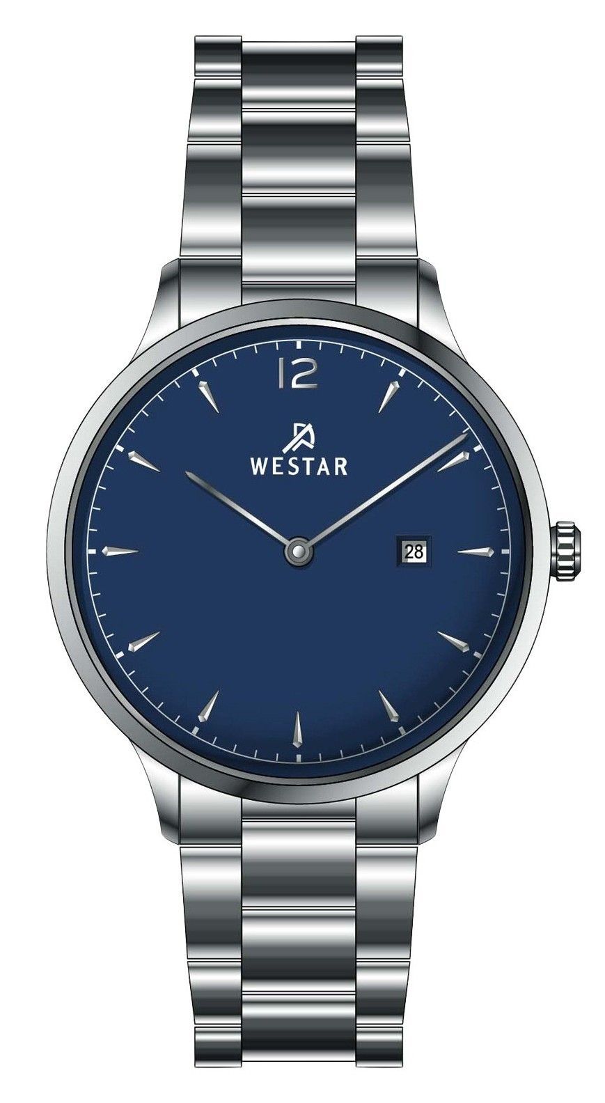 Westar Profile Stainless Steel Blue Dial Quartz Wo. A brand-new Westar Profile watch featuring a Blue dial and a Stainless steel strap. Angled view.