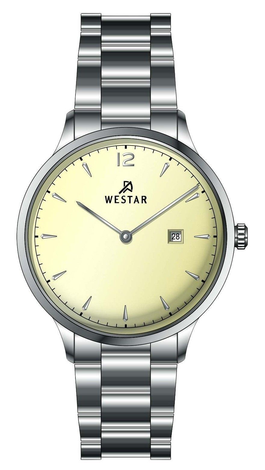 Westar Profile Two Tone Stainless Steel Light Champagne. A brand-new Westar Profile watch featuring a Champagne dial and a Stainless steel strap. Front view.
