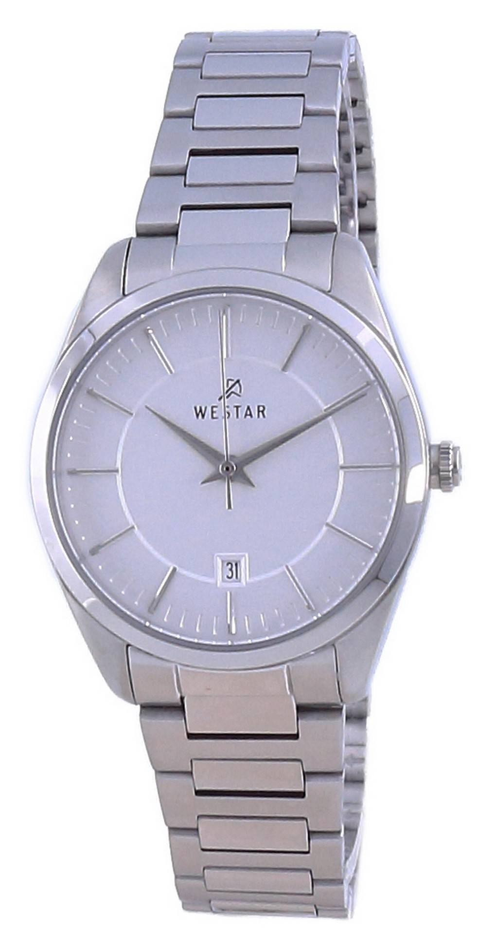 Westar Silver Dial Stainless Steel Quartz 40213 STN 107 Wo. A brand-new Westar watch featuring a Silver dial and a Stainless steel strap. Front view.