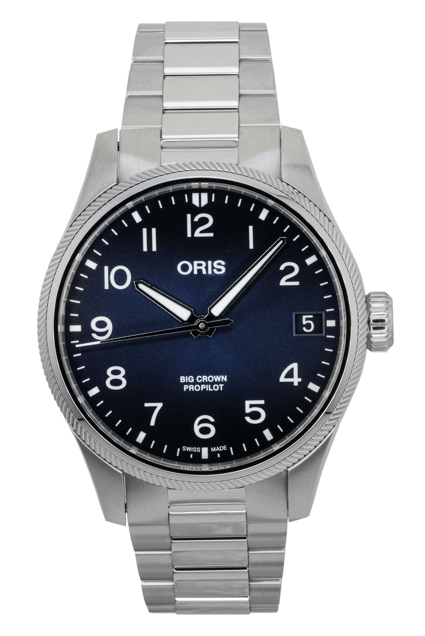Oris Big Crown Propilot Automatic movement Blue Leather Male 01-751-7761-4065-07-8-20-08P. A brand-new Oris Big Crown watch featuring a Blue dial and a Leather strap. Front view.