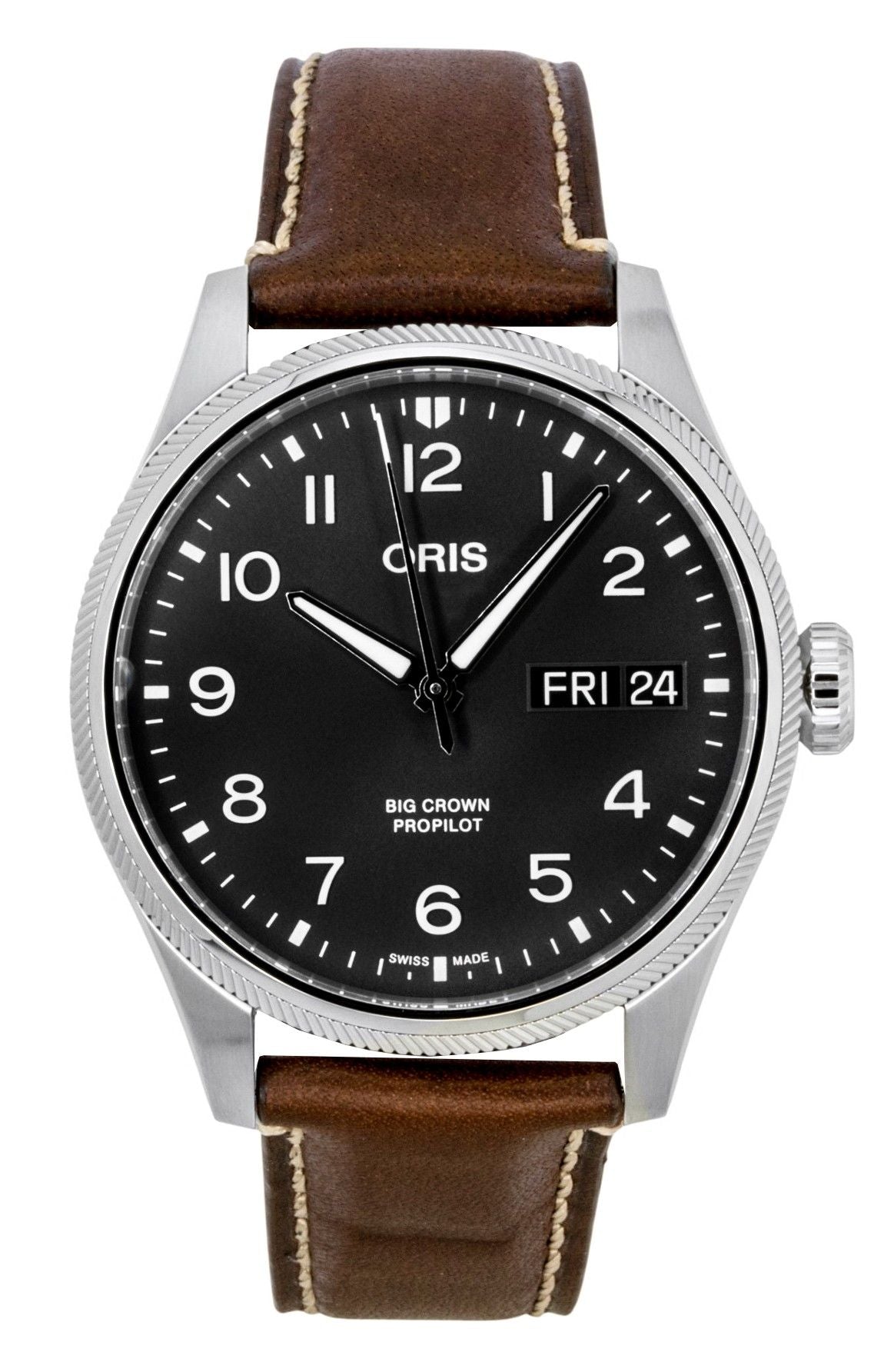 Oris Big Crown Propilot Automatic movement Grey Stainless steel Male 01-752-7760-4063-07-5-22-07LC. A brand-new Oris Big Crown watch featuring a Grey dial and a Stainless steel strap. Front view.