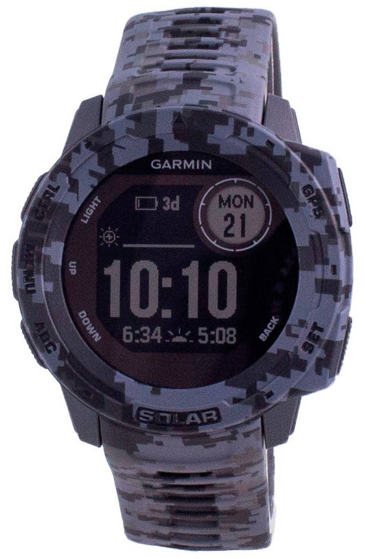 GARMIN Instinct Solar Alarm White Male 010-02293-05. A brand-new GARMIN Instinct watch featuring a White dial. Angled view.