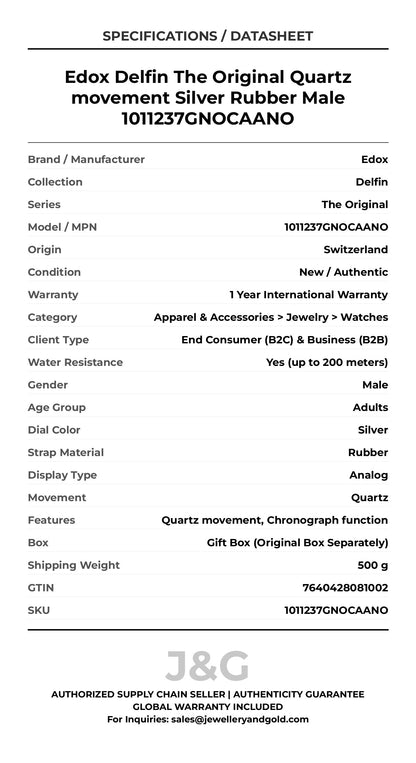 Edox Delfin The Original Quartz movement Silver Rubber Male 1011237GNOCAANO - Specifications