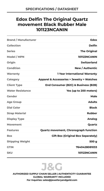 Edox Delfin The Original Quartz movement Black Rubber Male 101123NCANIN - Specifications