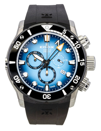 Edox Quartz movement Blue Rubber Male 10242TINBUIDN. A brand-new Edox watch featuring a Blue dial and a Rubber strap. Front view.