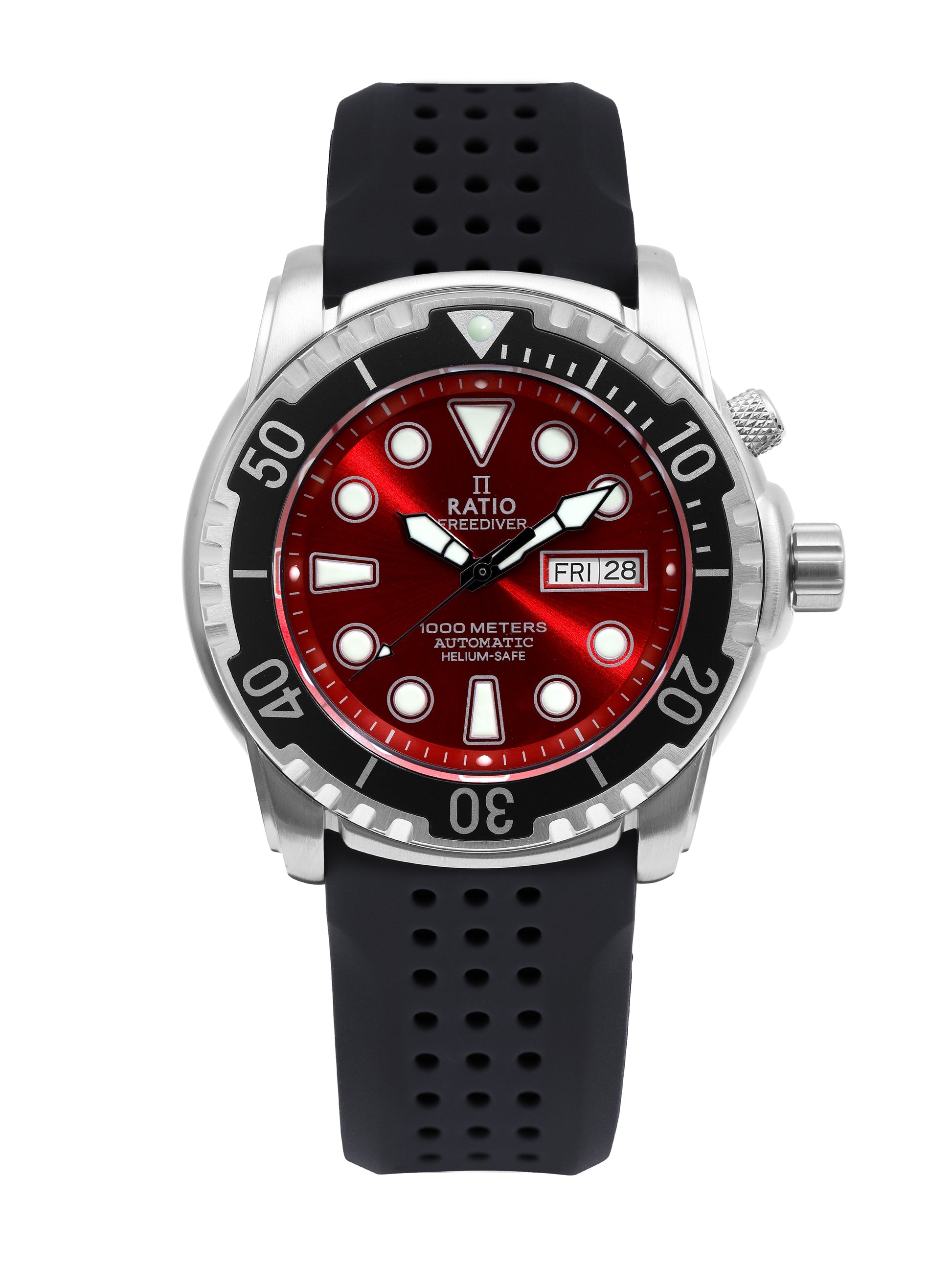 RATIO FreeDiver Automatic movement Red Male 1068HA90-34VA-RED-V02. A brand-new RATIO FreeDiver watch featuring a Red dial. Front view.