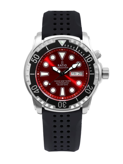 RATIO FreeDiver Automatic movement Red Male 1068HA90-34VA-RED-V02. A brand-new RATIO FreeDiver watch featuring a Red dial. Front view.