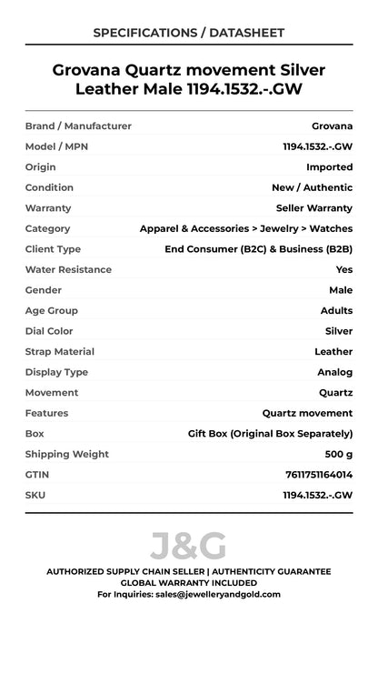 Grovana Quartz movement Silver Leather Male 1194.1532.-.GW - Specifications