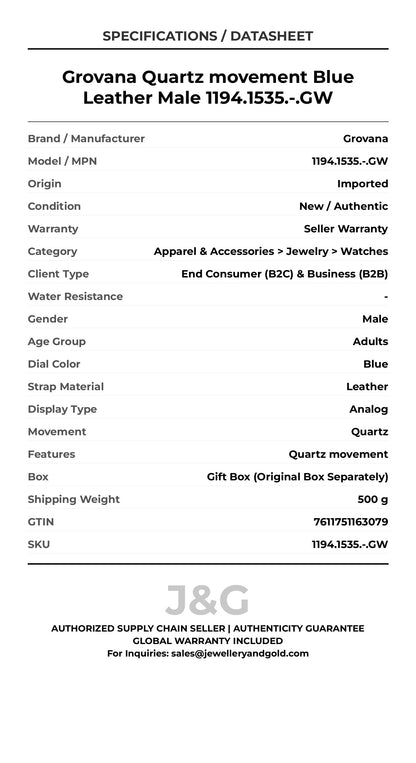 Grovana Quartz movement Blue Leather Male 1194.1535.-.GW - Specifications